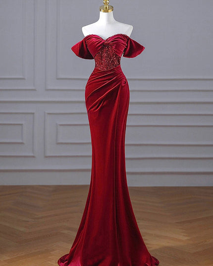 The Windsor Velvet Evening Gown – Ruby Red