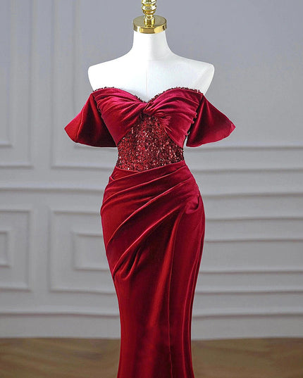 The Windsor Velvet Evening Gown – Ruby Red