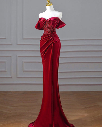 The Windsor Velvet Evening Gown – Ruby Red