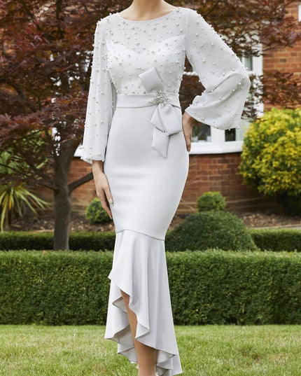 The mermaid ball sleeves pearls embellished mother of the bride dress