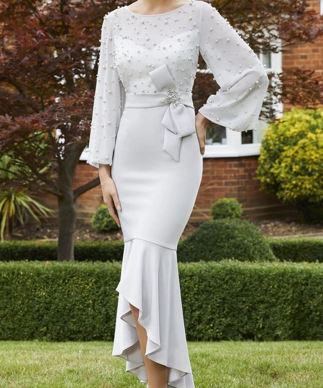 The mermaid ball sleeves pearls embellished mother of the bride dress