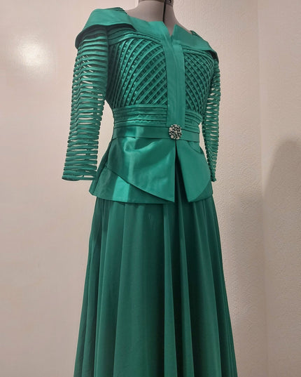 Green delicate-weave mom swing skirt suit