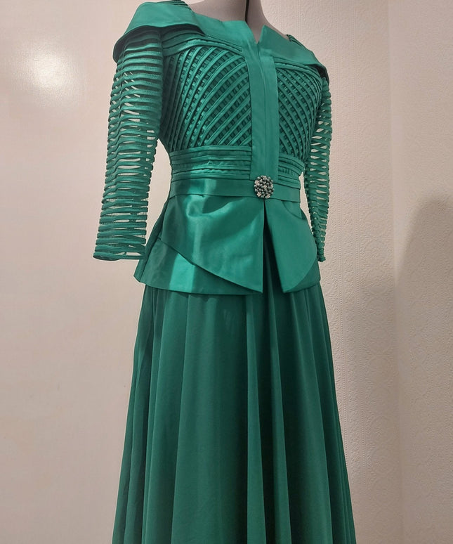 Green delicate-weave mom swing skirt suit