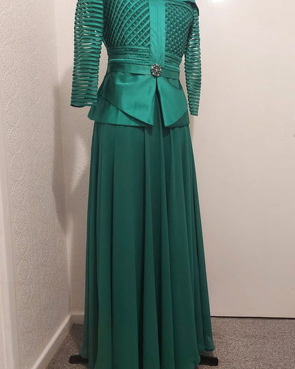 Green delicate-weave mom swing skirt suit