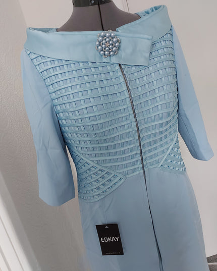 Delicate weave embelished mother of the bride dress suit - powder blue