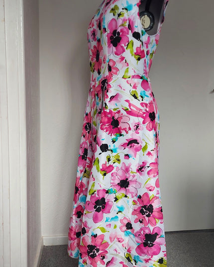 Floral Pink Cape Sleeve A-Line Dress