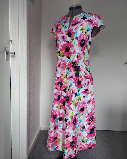 Floral Pink Cape Sleeve A-Line Dress