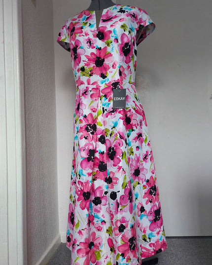 Floral Pink Cape Sleeve A-Line Dress