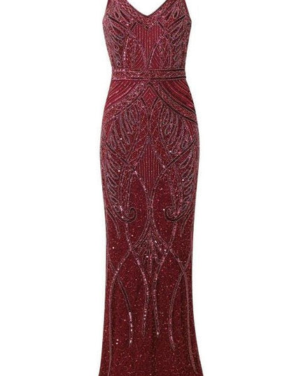 Flory Berry Beaded Maxi Dress