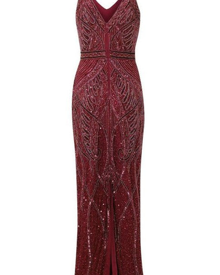 Flory Berry Beaded Maxi Dress