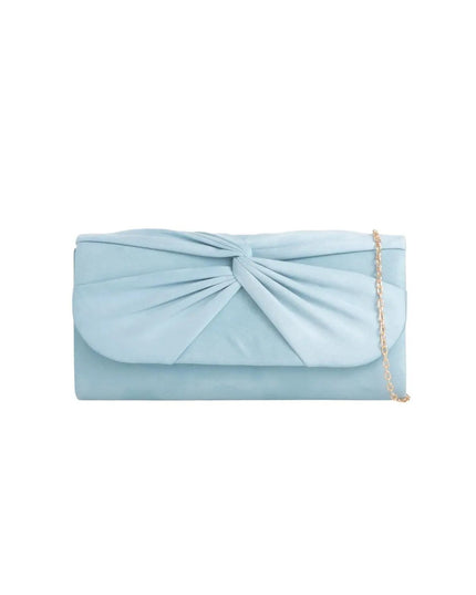 Light Blue Suede Clutch Bag with Knot Detail