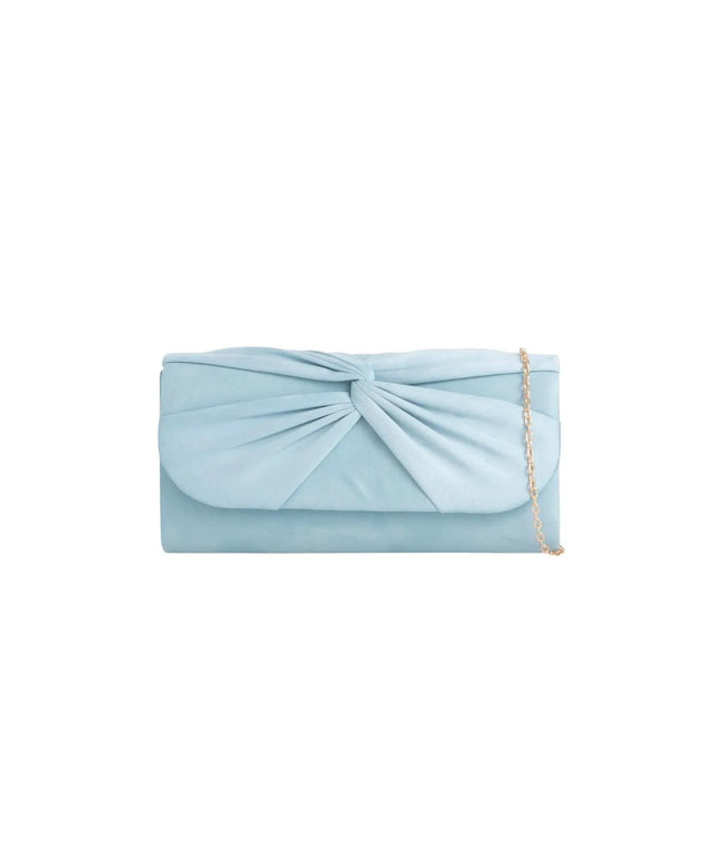 Light Blue Suede Clutch Bag with Knot Detail