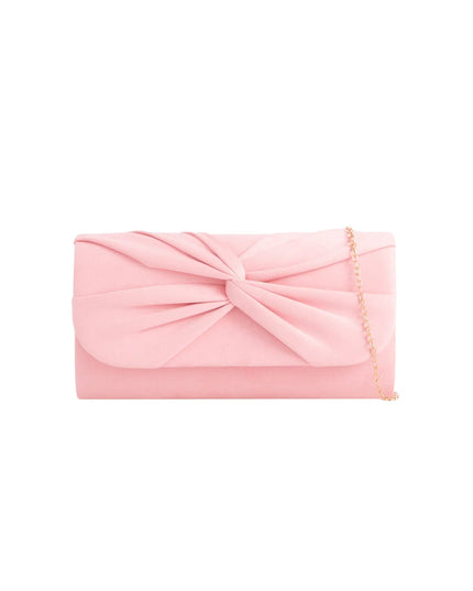 Pink Suede Clutch Bag with Knot Detail