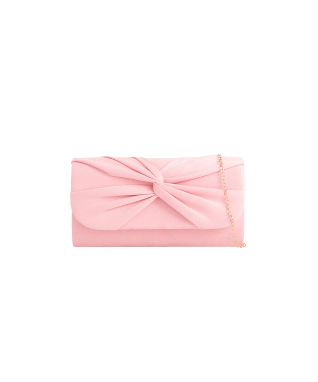 Pink Suede Clutch Bag with Knot Detail