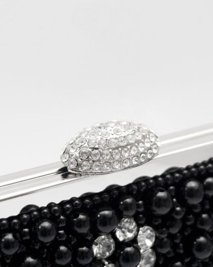 Black Pearl And Crystal Clutch Bag With Silver Details