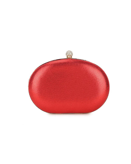 Red Embellished Clutch Bag with Gold Details