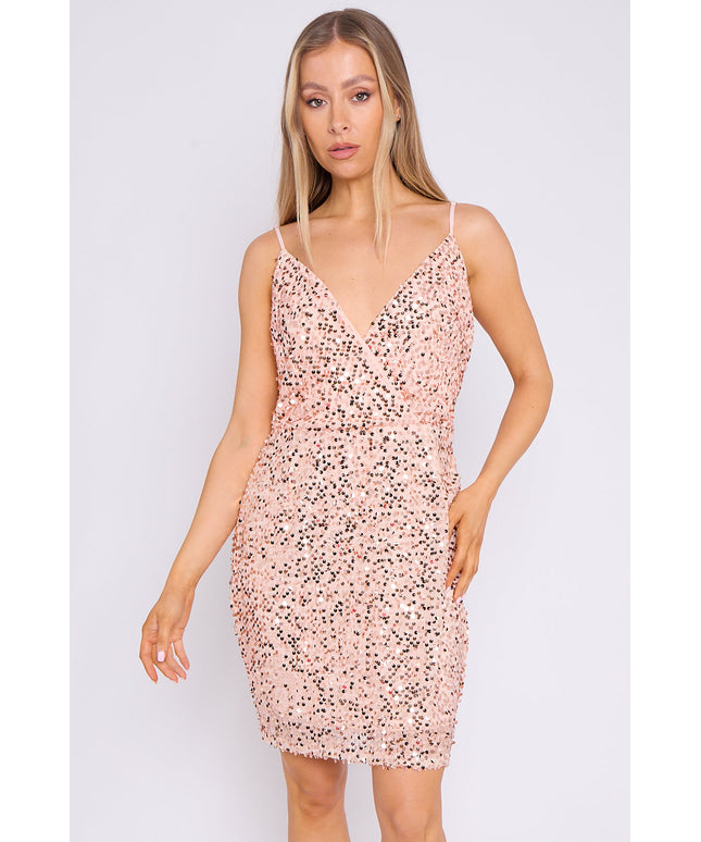 Rose Gold Sequin Mini Cami Dress