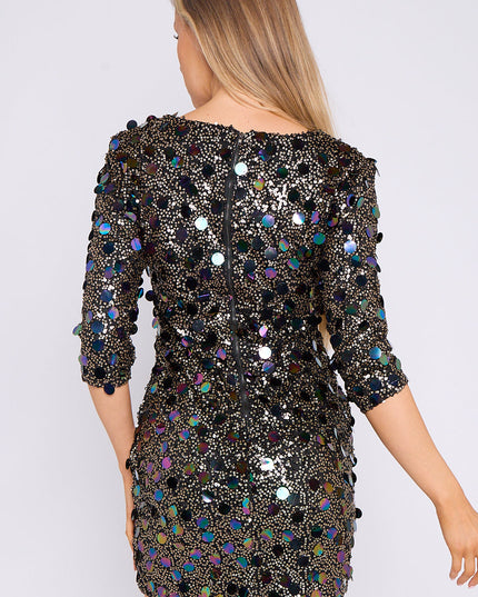 Black Silver Multi Sequin Mini Dress