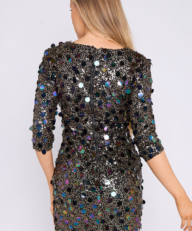 Black Silver Multi Sequin Mini Dress
