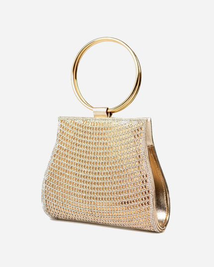 Gold Diamante Clutch Bag with Top Handles