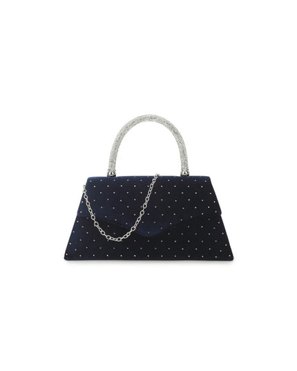 Navy Embellished Velvet Small Top Handle Evening Bag