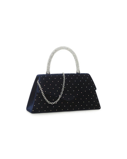 Navy Embellished Velvet Small Top Handle Evening Bag