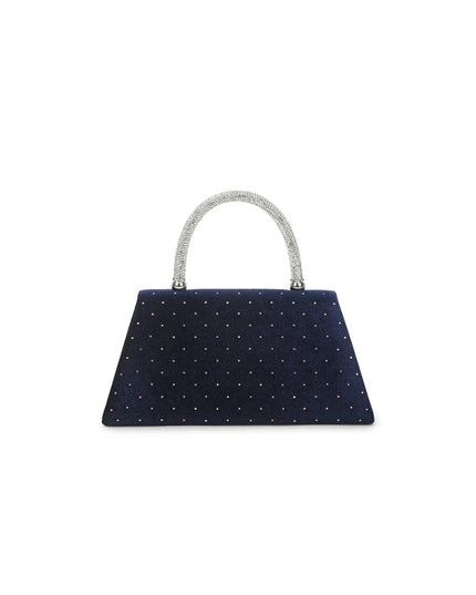 Navy Embellished Velvet Small Top Handle Evening Bag