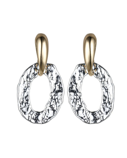 Gold and Silver Tone Hammered Oval Earrings