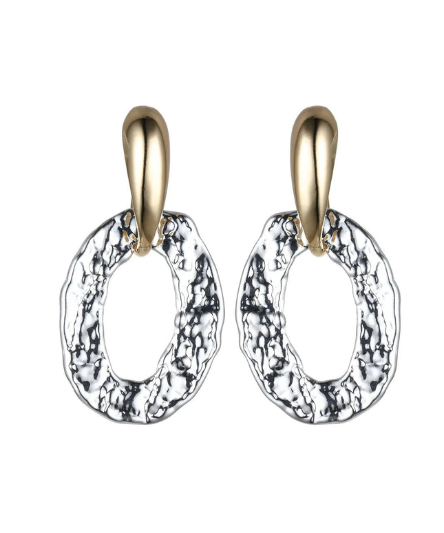 Gold and Silver Tone Hammered Oval Earrings