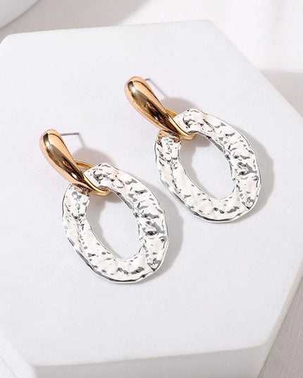 Gold and Silver Tone Hammered Oval Earrings