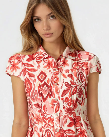 Orange Floral Shirt Midi Dress