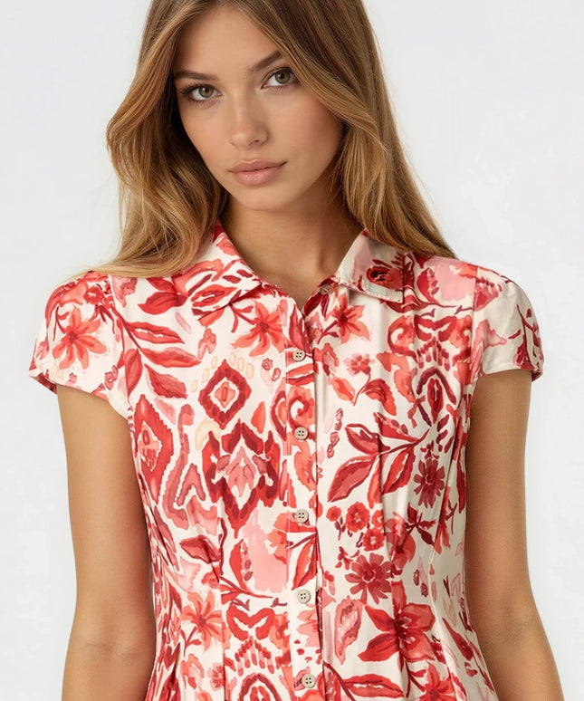 Orange Floral Shirt Midi Dress