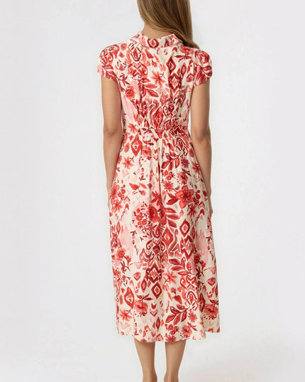 Orange Floral Shirt Midi Dress