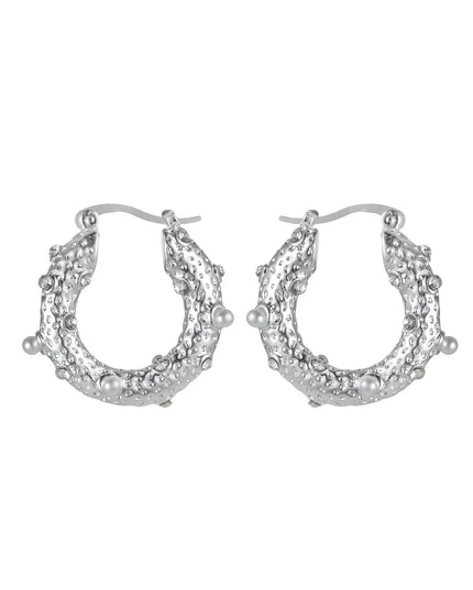 Silver Tone Small Pearl and Diamante Hoop Earrings