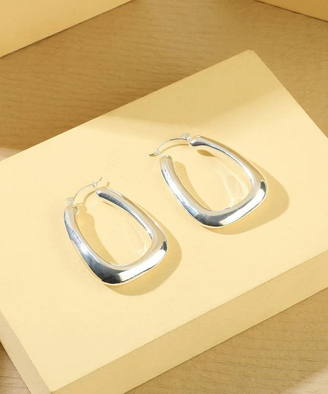 Silver Tone Diagonal Hoop Earrings