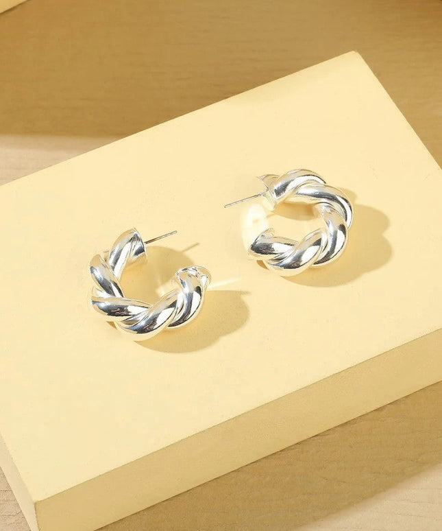 Silver Tone Twisted Earrings