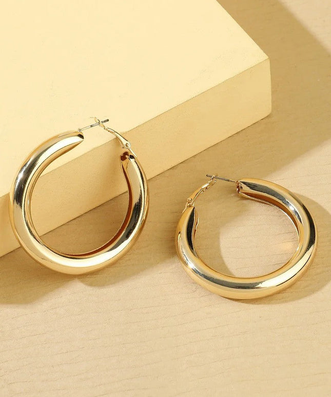 Gold Tone Chunky Hoop Earrings