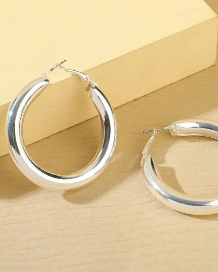 Silver Tone Chunky Hoop Earrings