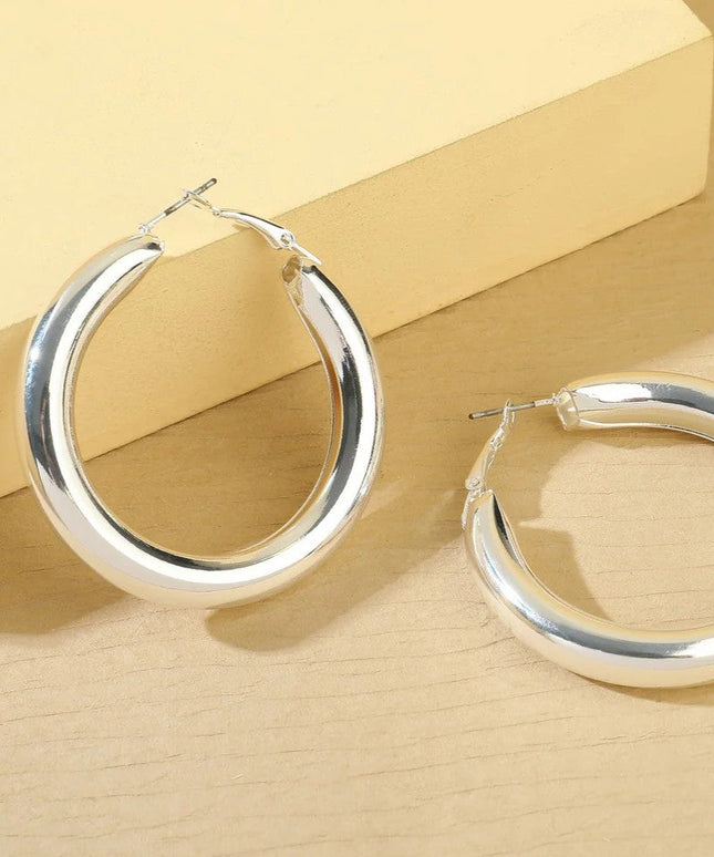 Silver Tone Chunky Hoop Earrings