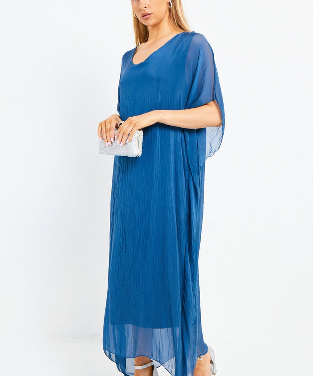 Royal Blue Silk Maxi Kaftan Dress