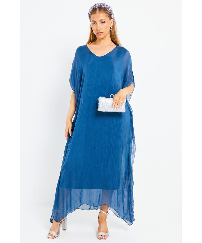 Royal Blue Silk Maxi Kaftan Dress