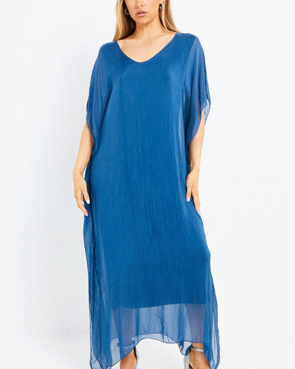 Royal Blue Silk Maxi Kaftan Dress