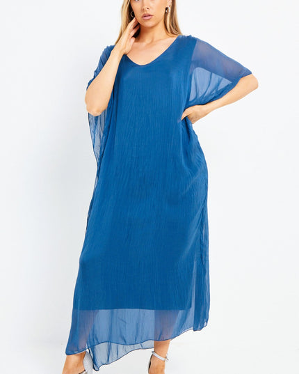 Royal Blue Silk Maxi Kaftan Dress