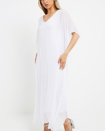 White Silk Maxi Kaftan Dress