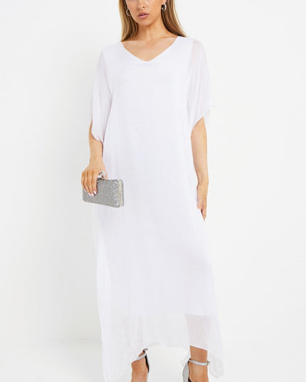 White Silk Maxi Kaftan Dress
