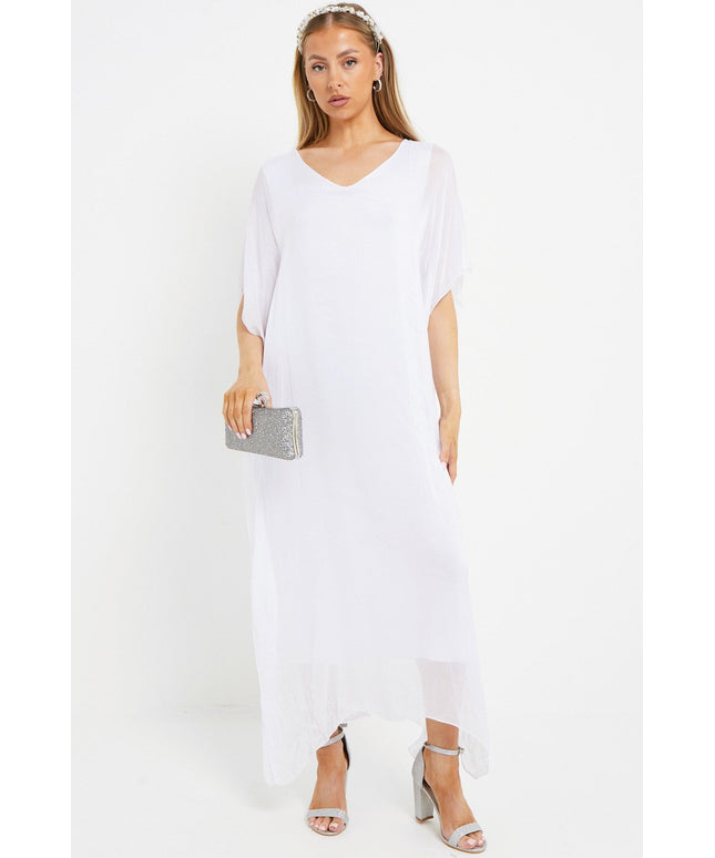 White Silk Maxi Kaftan Dress