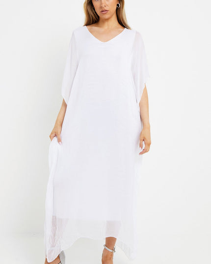 White Silk Maxi Kaftan Dress