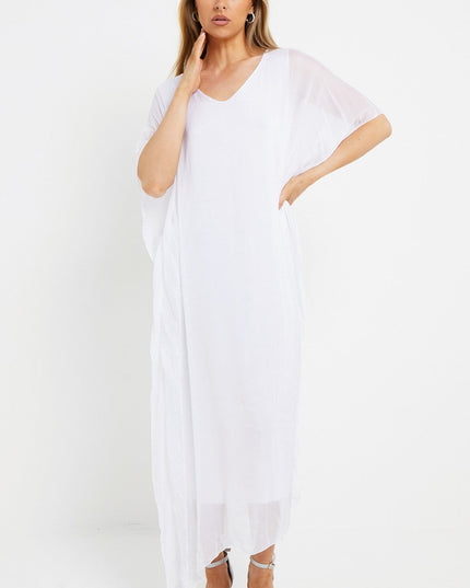 White Silk Maxi Kaftan Dress