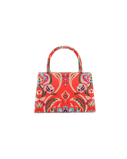 Red Floral Satin Small Top Handle Bag