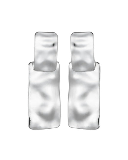 Silver Tone Hammered Rectangular Earrings